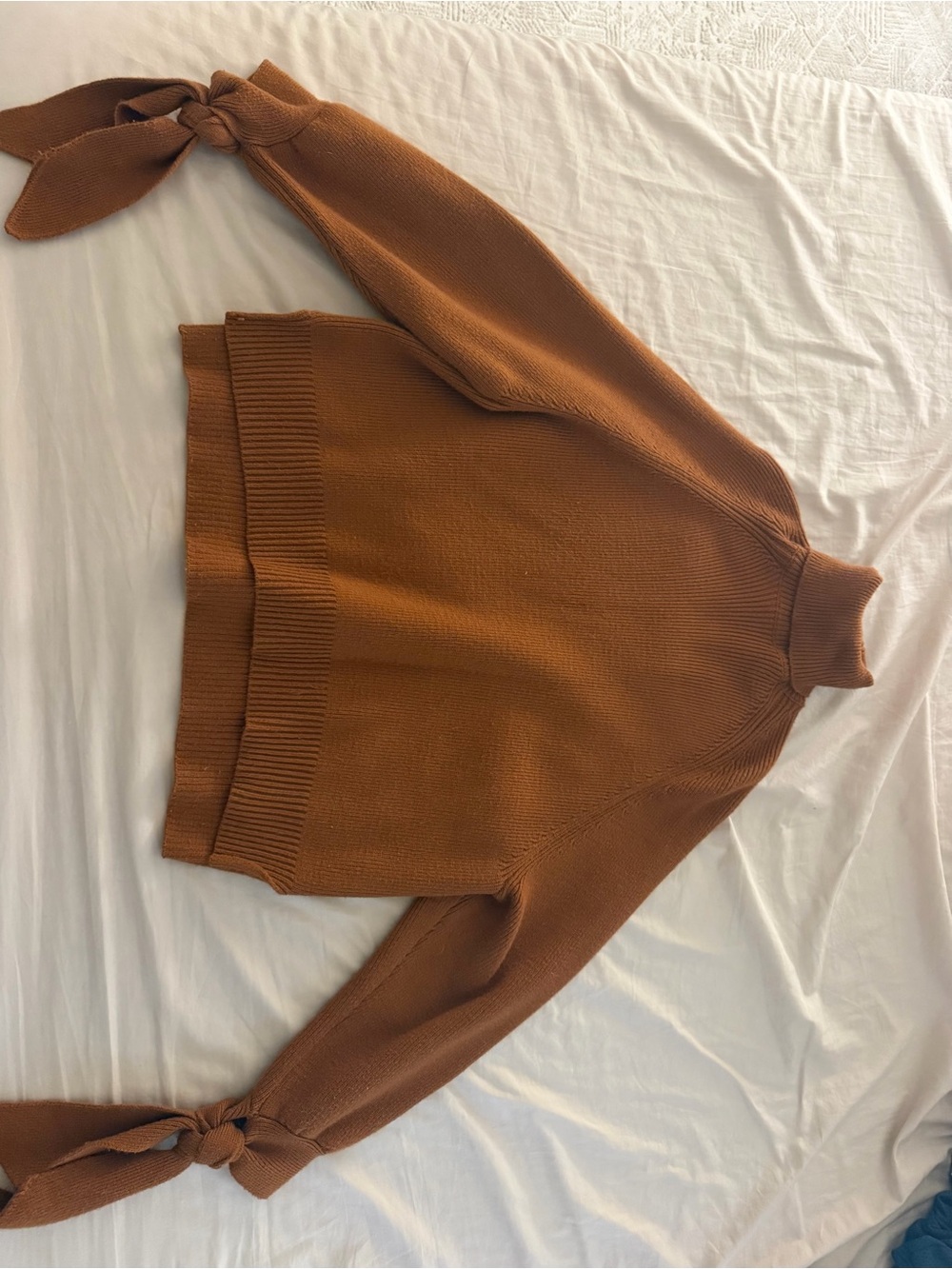 Zara Tie-Sleeve Turtleneck Sweater in Caramel